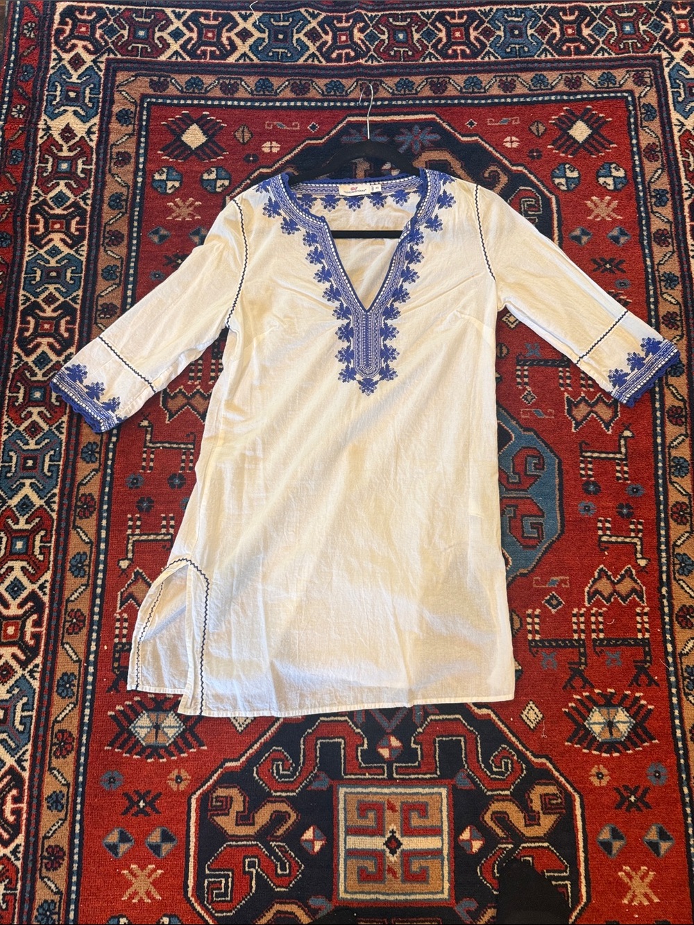 Vineyard Vine Women's White Tunic Dress with Blue Embroidery size XS